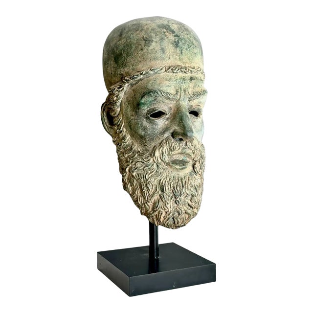 Vintage Patinated Bronze Bust Greek Scholar For Sale