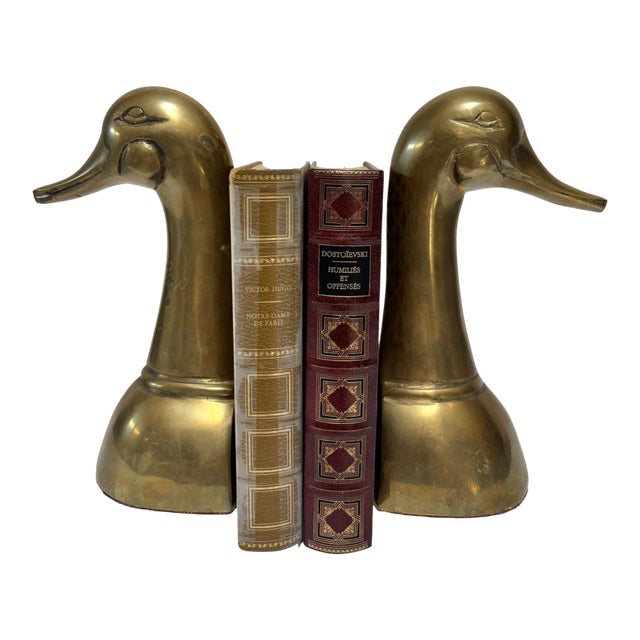 Vintage Brass Duck Head Bookends Hollywood Regency Circa 1950 For Sale