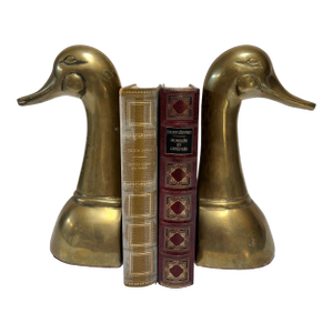 Vintage Brass Duck Head Bookends Hollywood Regency Circa 1950