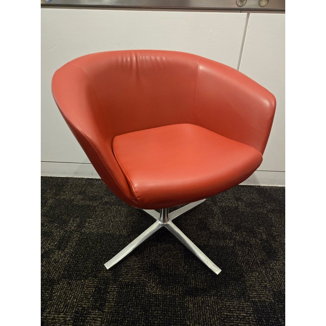 Animal Skin Coalesse Bob Swivel Guest Chair in Red Leather For Sale - Image 7 of 8