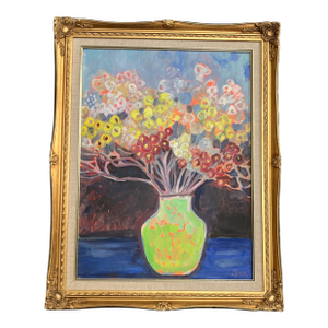 Contemporary Original Alexandra Brown Abstract Pop Floral Still Life Oil Painting Vintage French Style Frame