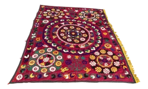Vintage Dark Pink Suzani Fabric