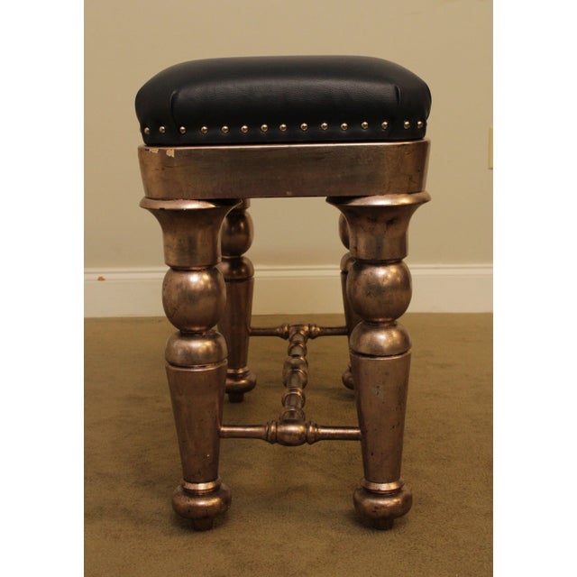 Chrome Custom Silver Finished Leather Tufted Bench For Sale - Image 8 of 13