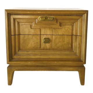 Mid Century Modern Two Drawer Nightstand With Brass Hardware For Sale