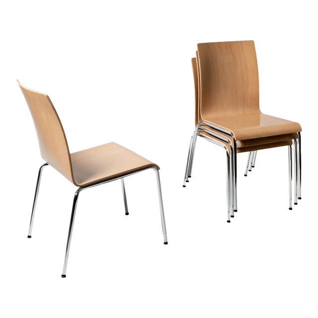 Tan Scandinavian Modern Poro L Dining Chairs in Beech - Set of 4 For Sale
