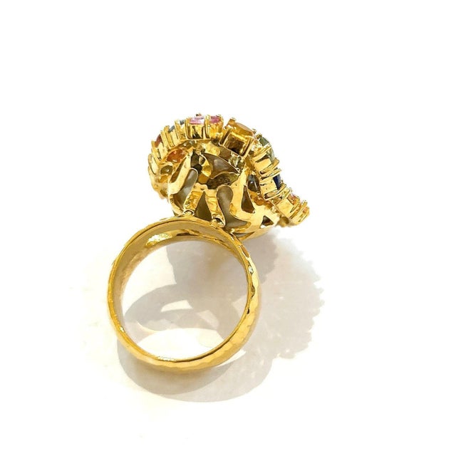 Bochic “Orient” Multi Sapphire & Pearl Cocktail Ring Set In 18K Gold & Silver, Size 7 For Sale - Image 11 of 12