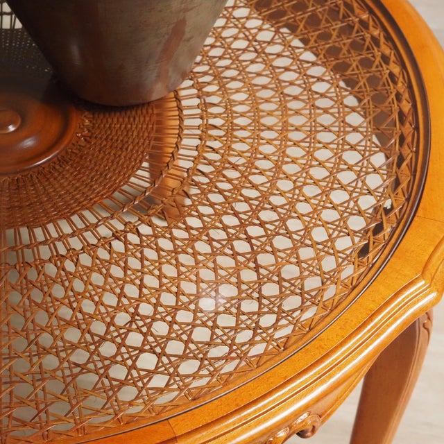 Louis Philippe Round Coffee Table with Wickerwork and Glass Top For Sale - Image 6 of 10