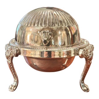 Vintage Leonard Silver Plate Roll Top Caviar or Butter Dish With Glass Liner For Sale