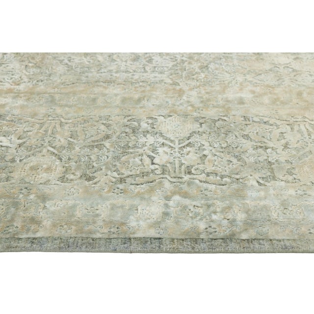 Transitional Beige Handmade Wool and Silk Rug With Allover Design For Sale - Image 9 of 10