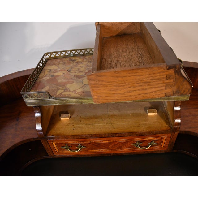 1890s Antique French Louis XV Walnut Inlaid Ladies Writing Desk Bonheur-Du-Jour For Sale - Image 6 of 18