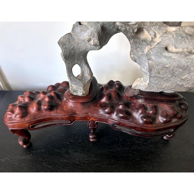 Extraordinary Chinese Taihu Scholar Stone Rare Form on Display Stand For Sale - Image 10 of 18
