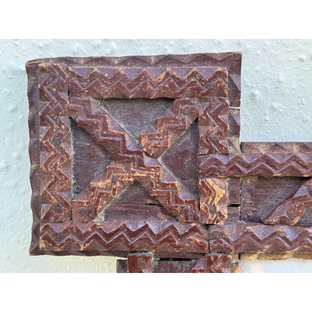 Newly Created Artwork by Erica Everage With Antique Wood Tramp Art Frame With Modern Erica Everage Art Drawing-Abstracted Figurative Conte on Paper For Sale In Los Angeles - Image 6 of 12