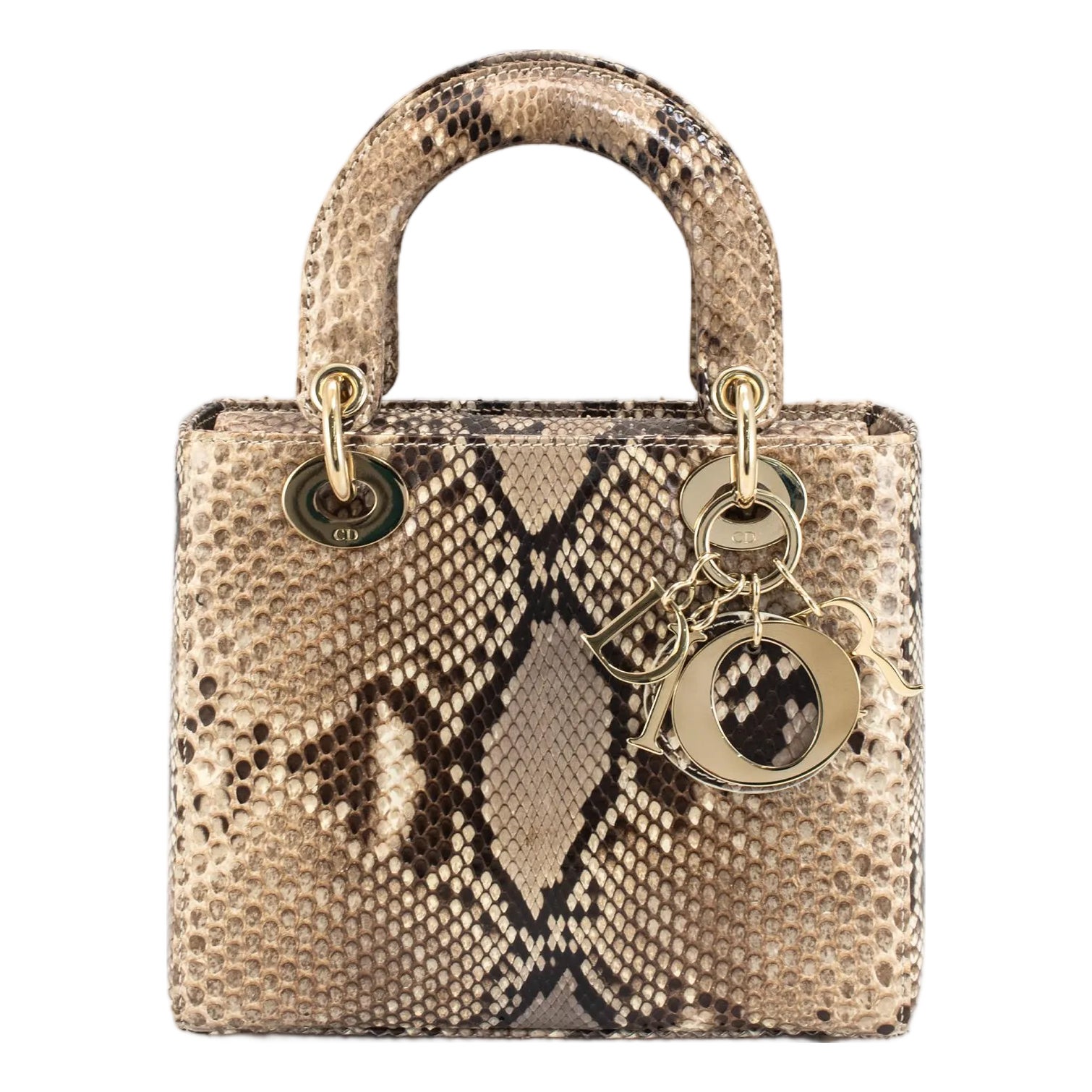 Christian Dior Lady Dior Python Snakeskin Gold Hardware Top Handle Bag ...