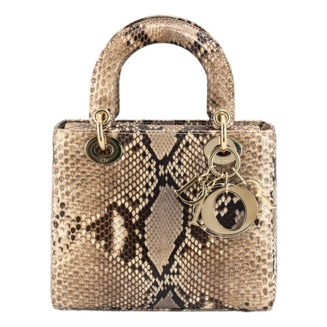 Christian Dior Lady Dior Python Snakeskin Gold Hardware Top Handle Bag For Sale