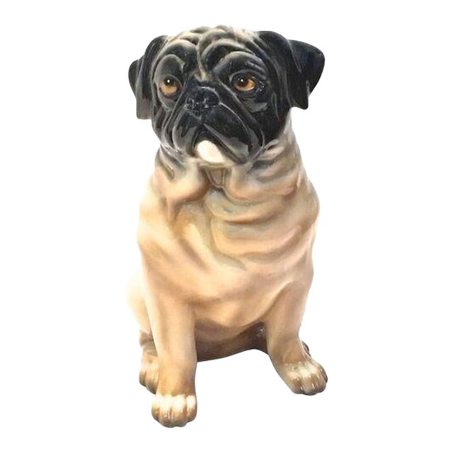 Vintage Large Pug Ceramic Figure For Sale