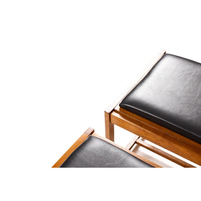 1960s Danish Modern Mid Century Teak Flip Top Ottoman Side Tables — Erik Buch — Black Leather — Pair For Sale In Los Angeles - Image 6 of 7
