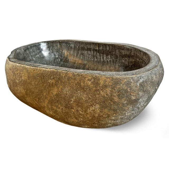 Early 21st Century Vintage XL River Stone Boulder Bowl For Sale - Image 5 of 5