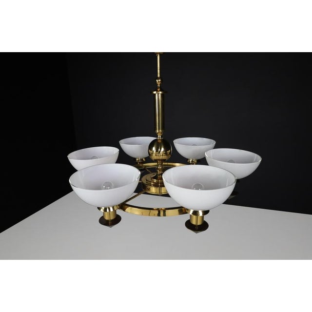 1970s Brass and White Opaline Glass Chandeliers, Italy, 1970s For Sale - Image 5 of 8