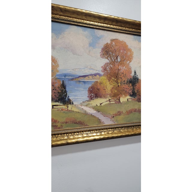 Vintage Original Autumn Landscape Oil Painting by Ernest Fredericks c.1950 Gold Frame For Sale In Chicago - Image 6 of 13