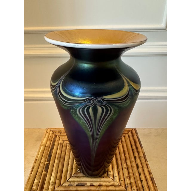 Vintage Lundberg Art Deco Style Art Glass Vase For Sale - Image 10 of 15