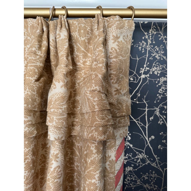 Custom Interlined Pinch Pleat Drapery Panel – Gold & Coral Botanical, Extra Wide 88 X 104 For Sale - Image 4 of 9