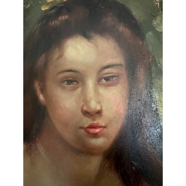 Original signed oil painting on canvas depicting a seated female nude in a soft Impressionist style. The artwork features...