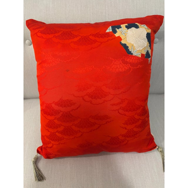 Early 20th Century Antique Asian Textile Art Pillow (1912-19260 Forbidden Stich For Sale - Image 5 of 5