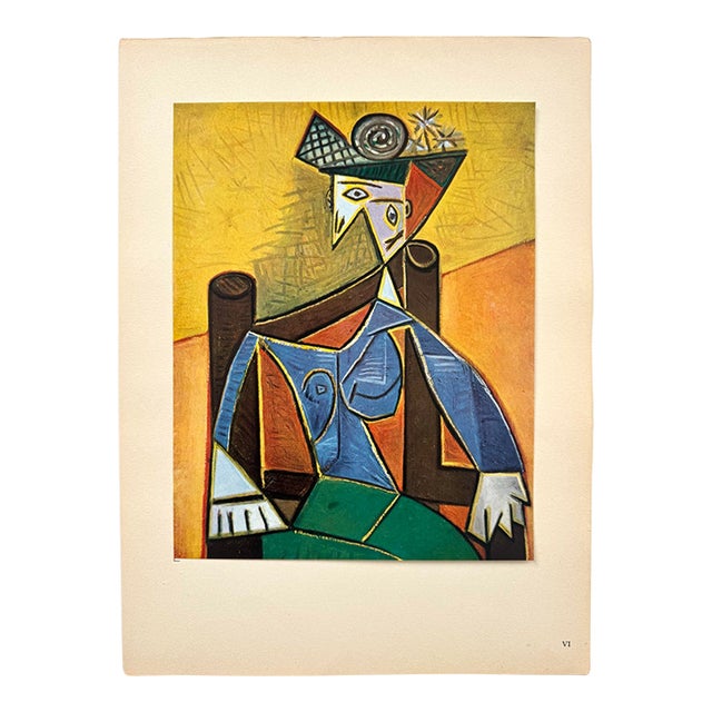 Vintage Pablo Picasso Limited Edition Print Femme Assise Dans Un Fauteuil 1950 For Sale