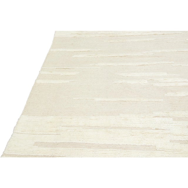 Beige Modern Moroccan Style Handmade Abstract Oversize Wool Rug by Apadana For Sale - Image 4 of 11