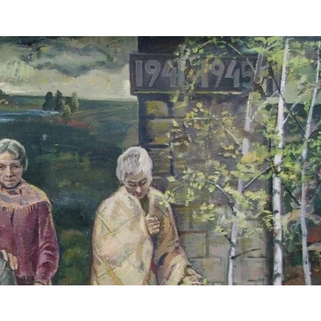 Campaign Soviet Era Oil Painting: Ukrainian Artist, War Memorial Scene, 1981 140-184 For Sale - Image 3 of 6