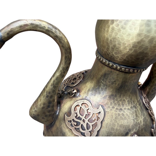 Rustic Hand-Hammered Ottoman Brass Ewer For Sale - Image 13 of 13