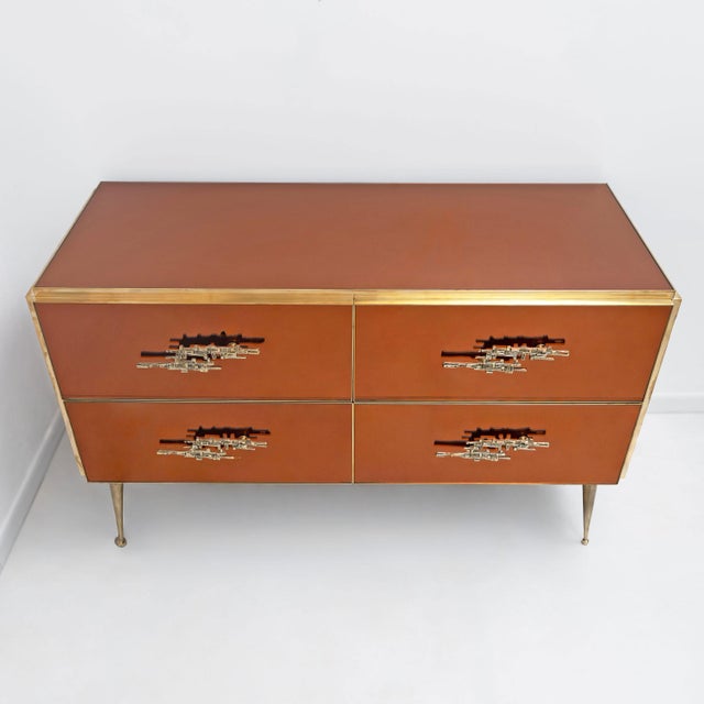 Mid-Century Modern Mid-Century Modern Style Amber Mirrored Chest of Drawers with Brass Details, 2000 For Sale - Image 3 of 7