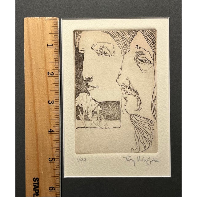 1970s Rare Tony Mafia 1970s Etching Woman & Man Profiles Limited Edition 1/99 For Sale - Image 5 of 8