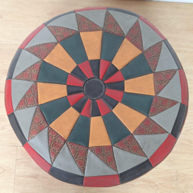 Round Leather Ottoman, 1970s For Sale - Image 3 of 4