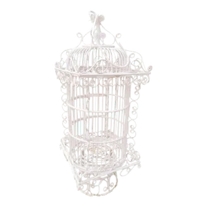 Large Vintage Wicker Decorative Fiddle Fern Head White Hanging Bird Cage