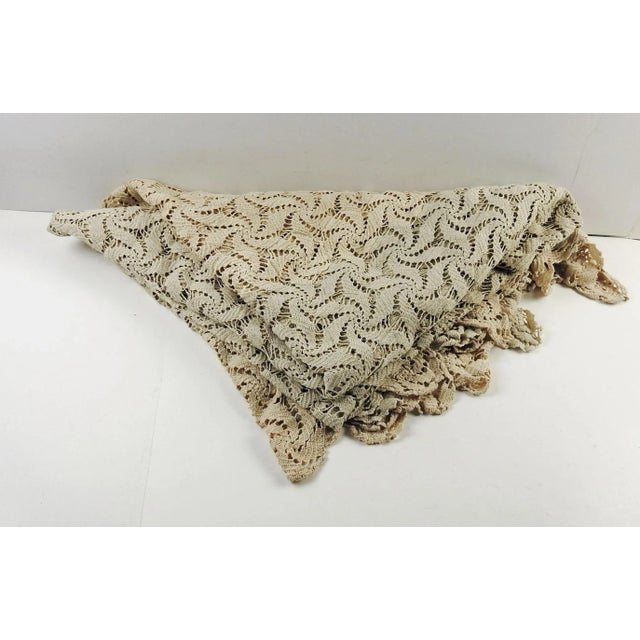 Circa 1960's hand crocheted bedspread or tablecloth. Ecru cotton in pin wheel pattern, some slight thread lot variation in...