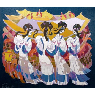 1980s "Lost Emperor" Chinese Hand Signed Art Serigraph by He Neng 38x44 Unframed For Sale