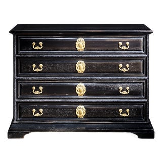 Venetian Solid Walnut 4-Drawer Dresser With Antique Brass Hardware, Black For Sale