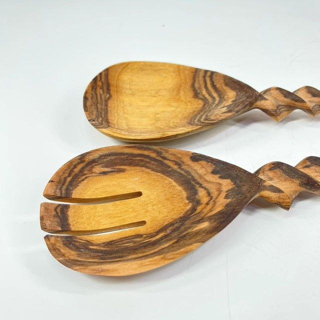 Early 20th Century Early 20th Century Maasai Olivewood Serving Spoon and Fork Set Kenya For Sale - Image 5 of 6