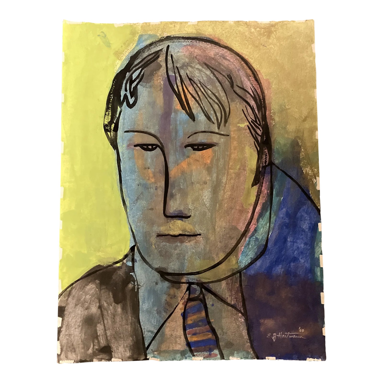 1960’s Original E.J.Hartmann Large Abstract Portrait Painting Signed ...