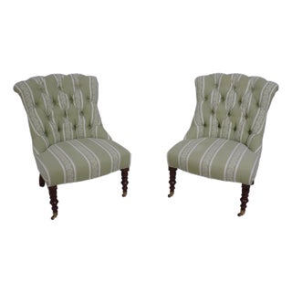 Pair Ashley Manor Victorian Style Tufted Upholstered Parlor Chairs For Sale