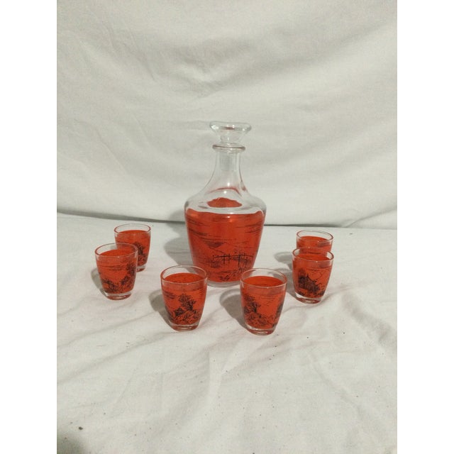1970s Vintage French Decanter With Cordial Glasses- 7 Pieces For Sale - Image 5 of 8