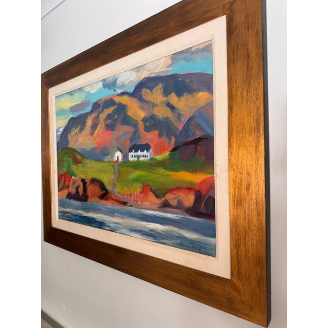 Colorful acrylic on canvas by contemporary artist Kevin Broad, titled “Videy / Reykjavik.” The painting depicts a vivid...