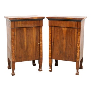 Italian Empire Bedside Tables in Walnut, Set of 2 For Sale