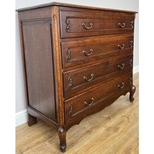 Vintage French Louis Carved Oak Chest of 4 Drawers For Sale - Image 3 of 18