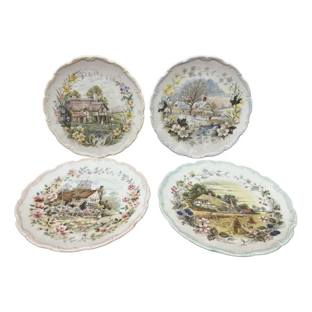 Cottage Garden Year Series Plates from Royal Albert, Set of 4 For Sale