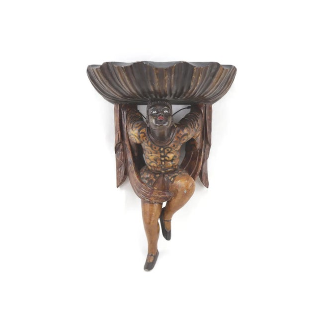 Wood Pair of Wooden Hand Carved Figure Wall Brackets For Sale - Image 7 of 11