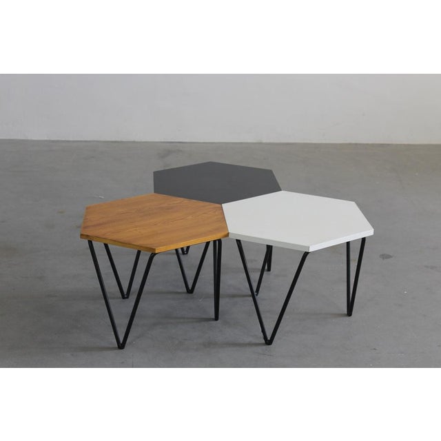 Hexagonal Coffee Tables in Wood and Metal by Gio Ponti from ISA, 1950s, Set of 3 For Sale - Image 9 of 13