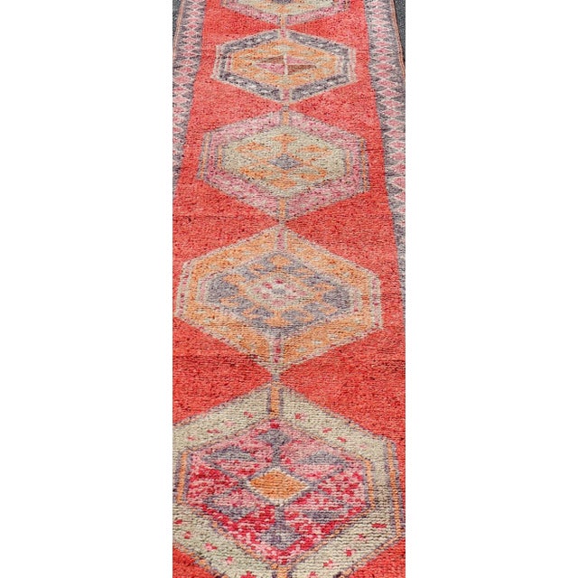 Oushak Vintage Turkish Runner With Geometric Medallion Design With Orangey-Red 3'0 X 11'9 For Sale - Image 4 of 10