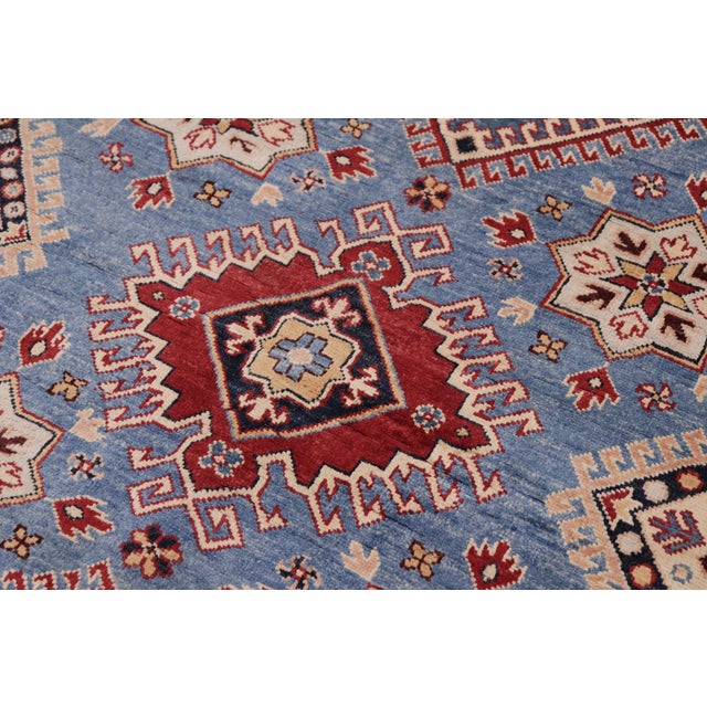 Shabby Chic Rustic Kazak Light Blue/Red Wool Rug - 8'1''x9'7'' For Sale - Image 3 of 10